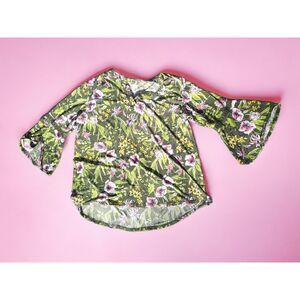 CATO Plus Size 18 20 Green Spring Floral Stretch Top with Lace Inset